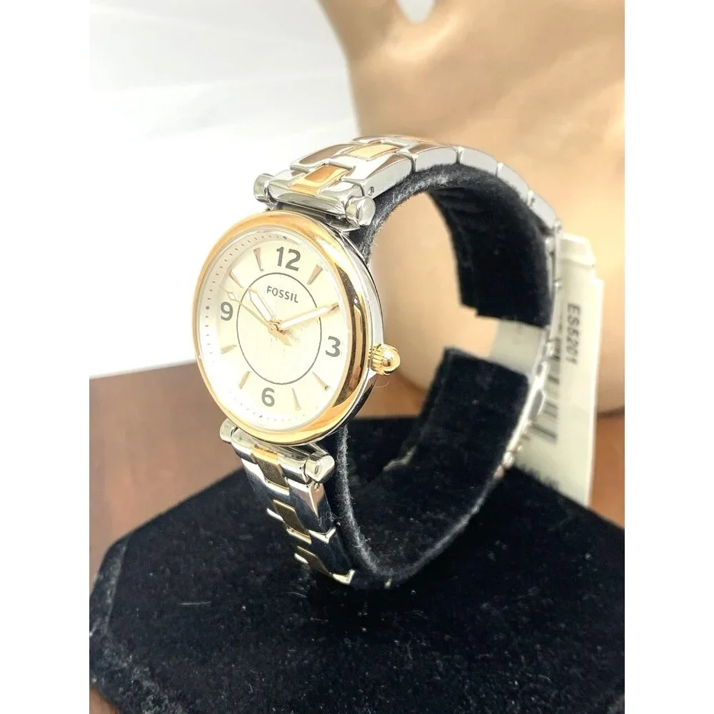 Fossil Women's Watch ES5201 Quartz Two Tone Silver Rose Gold Steel 28mm